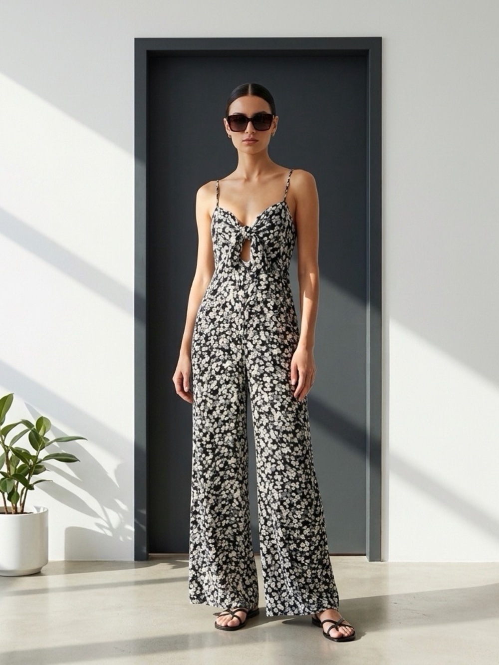 Billabong Twist N Shout Blue Stream Floral Tie Front Cutout Maxi Romper Med